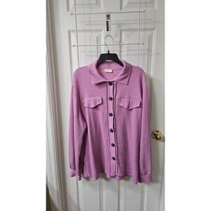 Hailey & Co Ribbed Button Down Shacket Jacket in Pink Size Medium